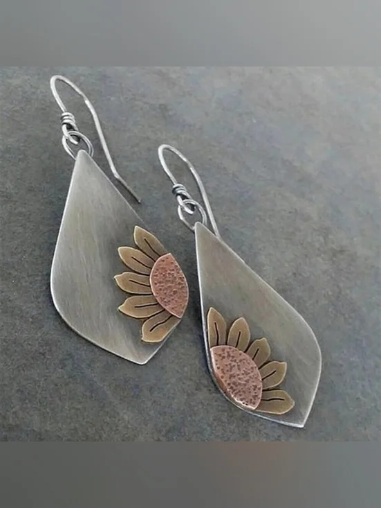 Silver-Tone Floral Drop Earrings - Pink & Gold Accents - Picture 2 of 2